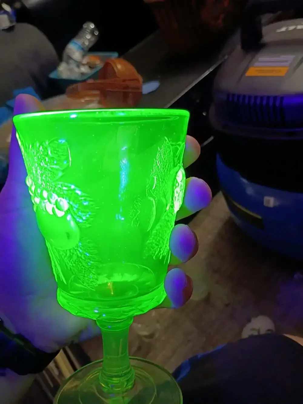 💚 Rare Vintage Uranium Glass Strawberry & Currant Goblet | UV Reactive